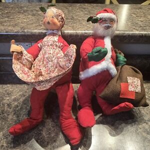 2 Vtg 1971 Annalee Doll Set Christmas Mr. & Mrs. Santa Claus 16" & 18" Tall